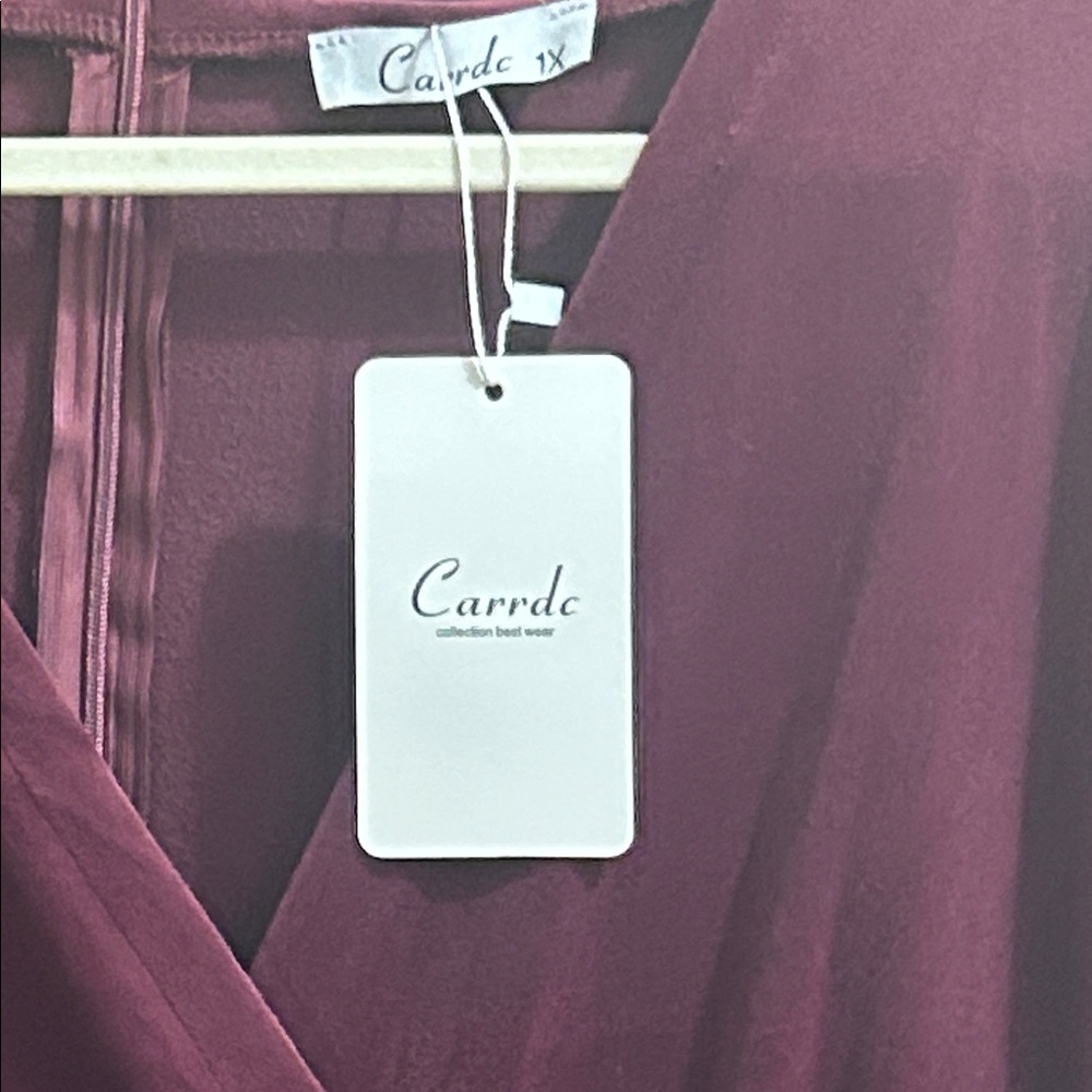 Carrdc Plus Size Red/Burgundy Velvet V-Neck Long Sleeve Maxi Dress - Picture 4 of 8
